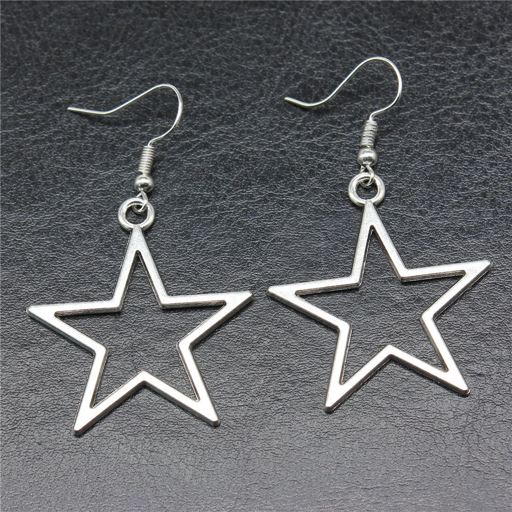 Simple Design Antique Hollow Star Pendant Earrings